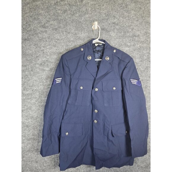 Vintage US Air Force USAF Service Dress Coat Mens 44L Blue Wool Uniform 90s - Picture 1 of 16